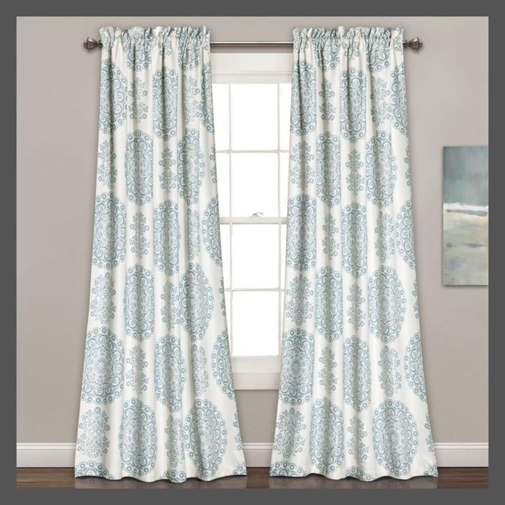 Lush Decor - Set of 2 (95"x52") Evelyn Medallion Rod Pocket Lig Blue